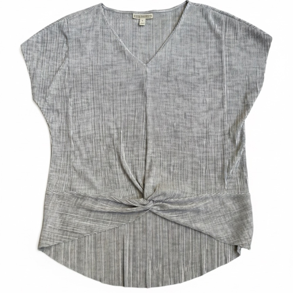 Dana Buchman Gray Pleated Twist-Front V-Neck Top Women's Size L Career Summer
